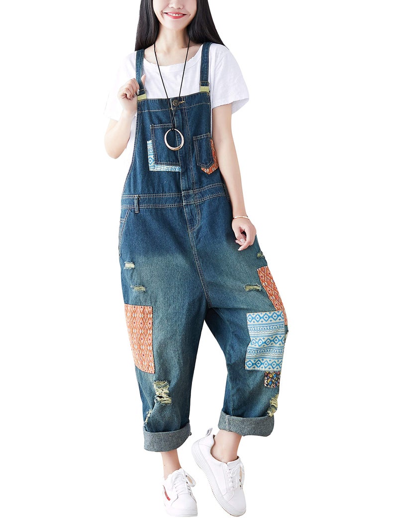Yeokou Women's Loose Baggy Denim Wide Leg Drop Crotch Jumpsuit Rompers Overalls (One Size, Style 21 Blue) - Image 1